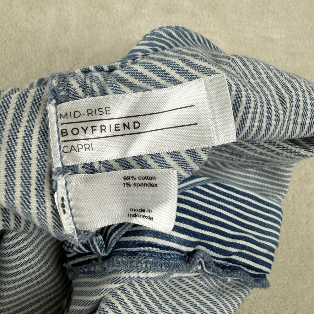 Lane Bryant Size 18 Blue White Striped Mid Rise Boyfriend Capri Pants Comfort - Picture 6 of 8